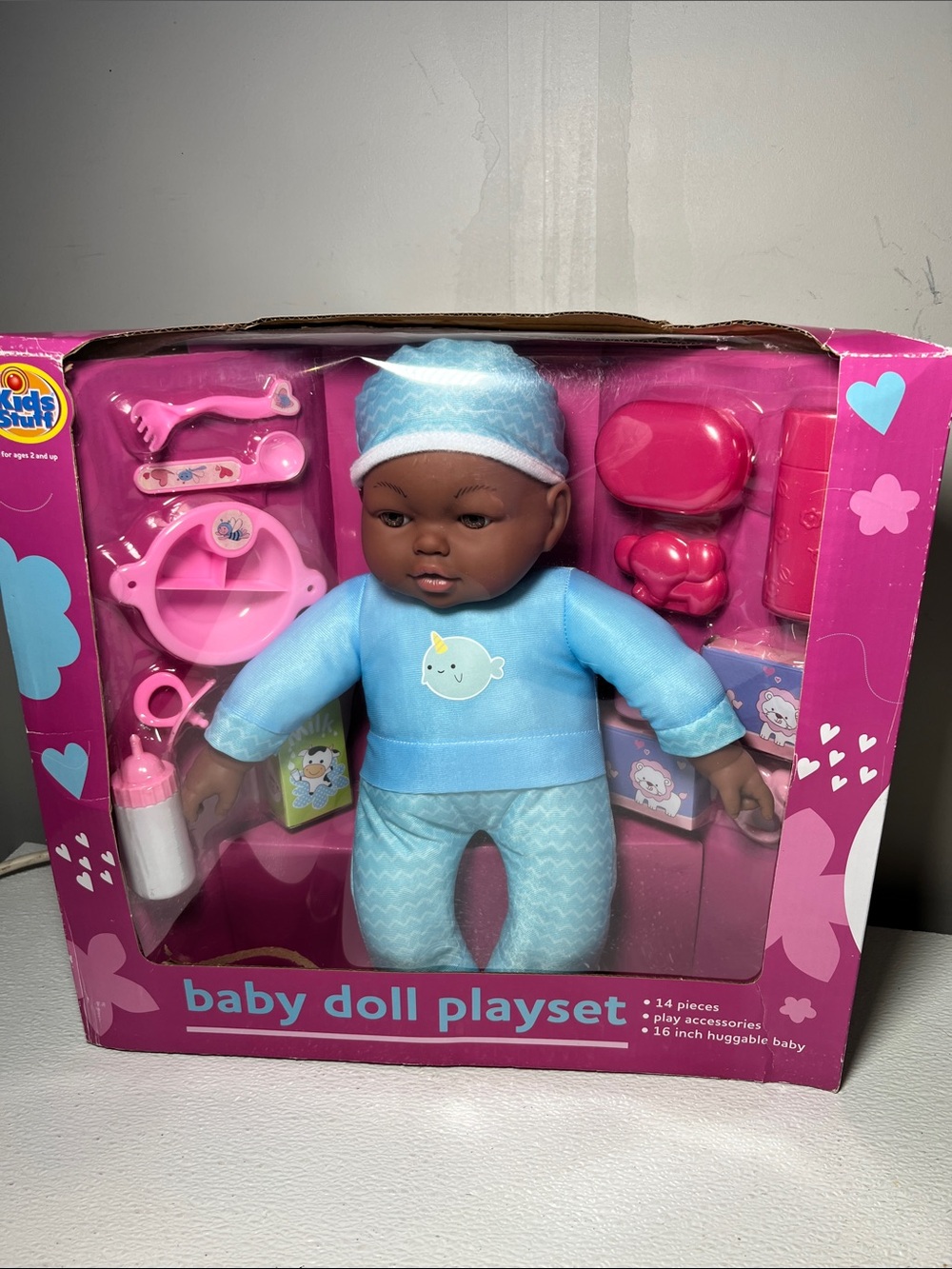 New Kids Stuff Blue Huggable Baby Doll Playset with Accessories 14 Pieces